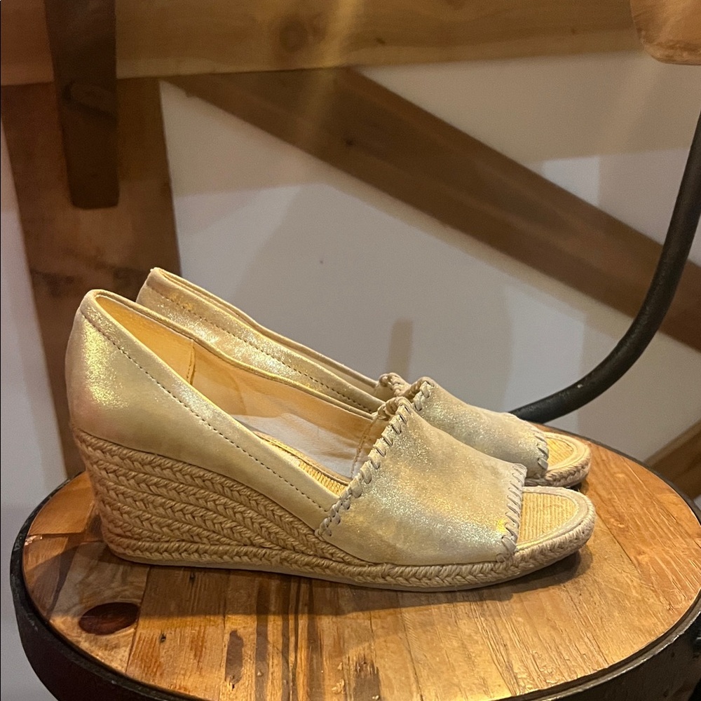 Jack Rogers Gold Metallic Espadrille Wedges